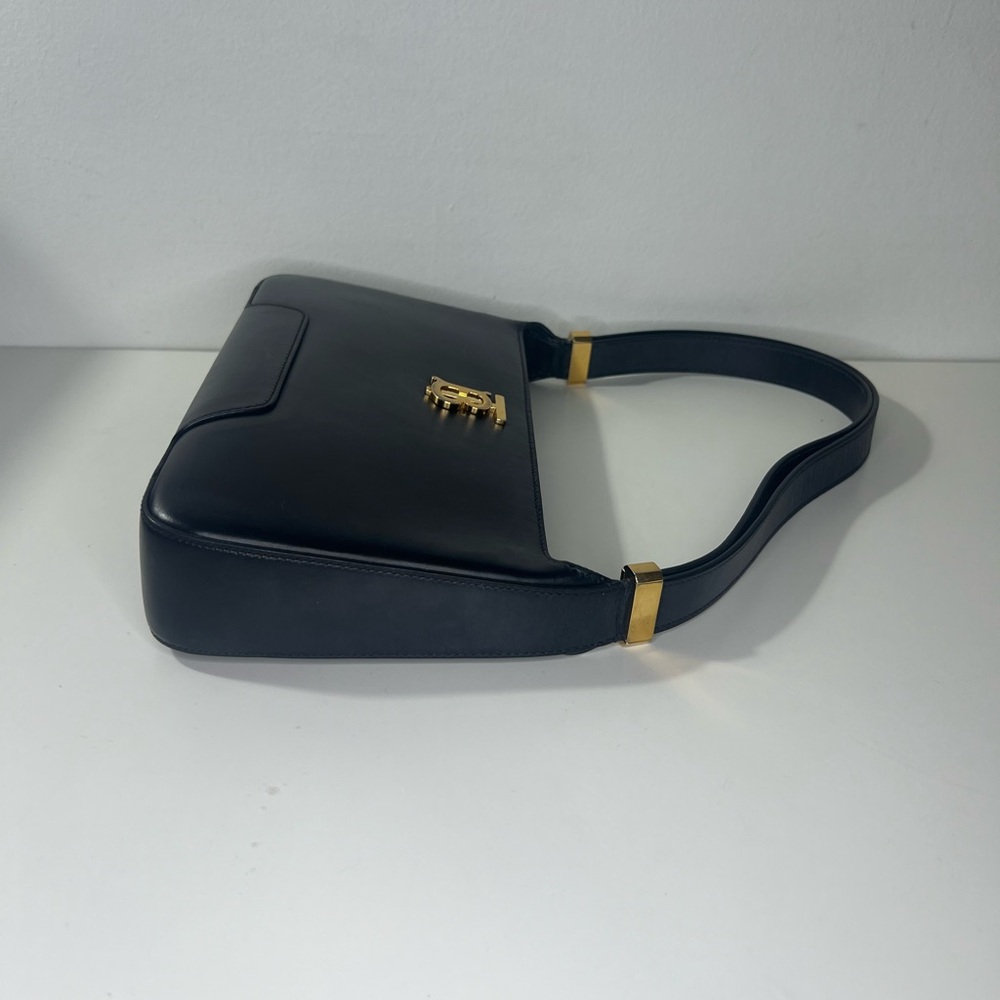 Burberry Black Leather TB Monogram Shoulder Bag Purse - Picture 12 of 14